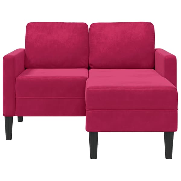 2-sitssoffa med schäslong L-formad vinröd 125 cm sammet