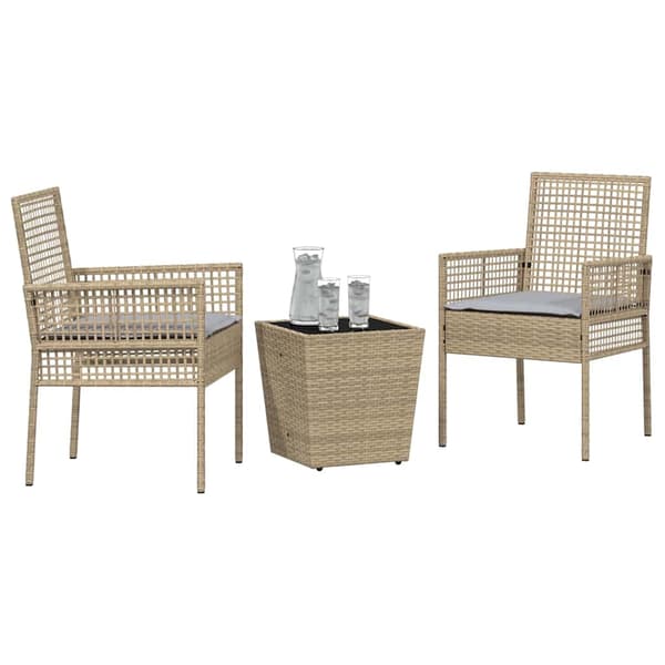 Trädgårds Bistro Set 3 pcs Beige konstrotting