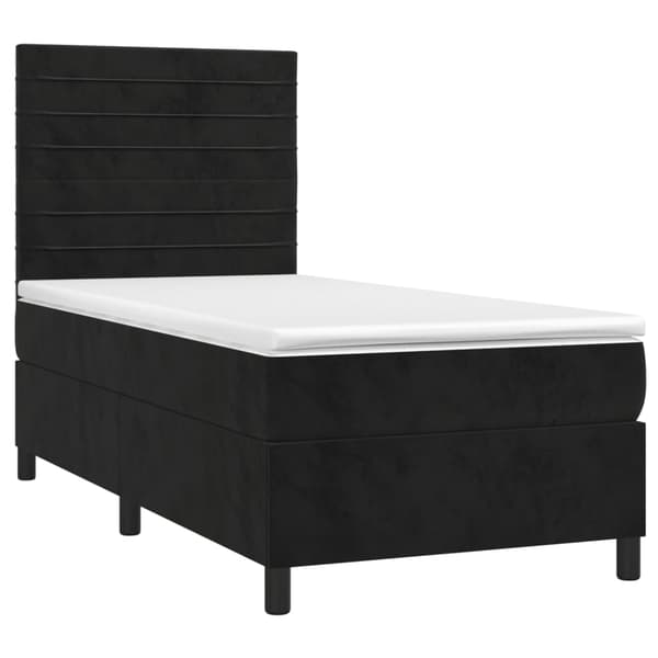 Ramsäng med madrass & LED svart 90x200 cm sammet