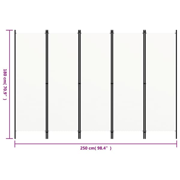 Rumsavdelare 5 paneler vit 250x180 cm