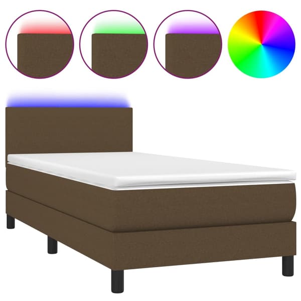 Ramsäng med madrass & LED mörkbrun 80x200 cm tyg