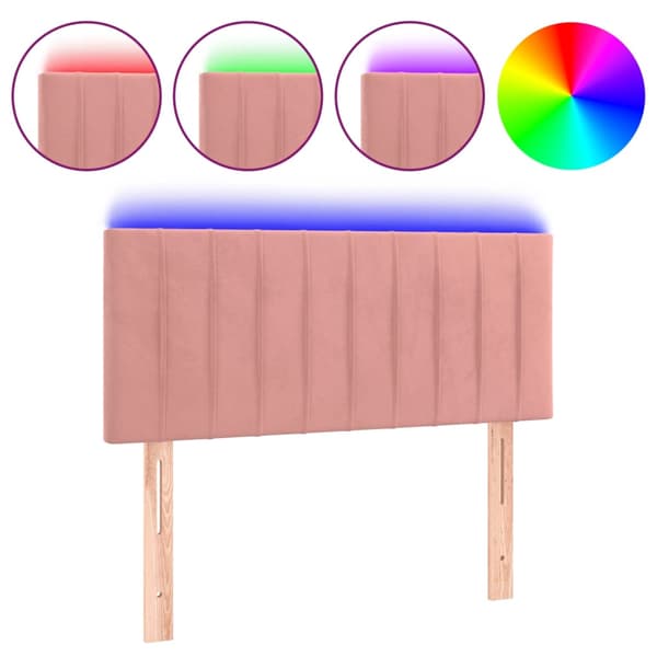 Sänggavel LED rosa 100 x 5 x 78/88 cm sammet
