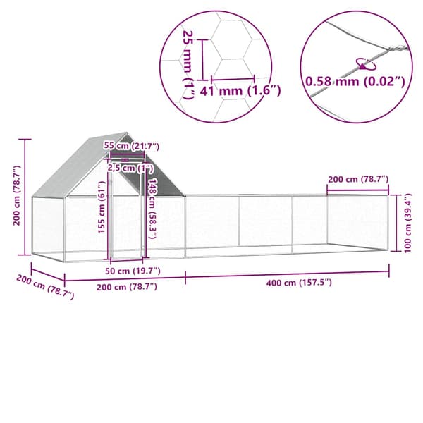 Hönsbur 6x2x2 m galvaniserat stål