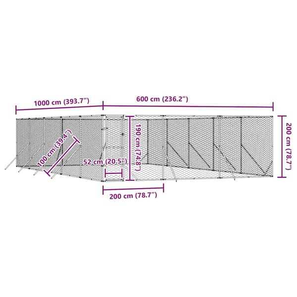 Hundgård för utomhusbruk silver 6x10x2 m galvaniserat stål