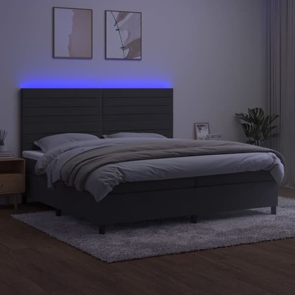 Ramsäng med madrass & LED mörkgrå 200x200 cm sammet