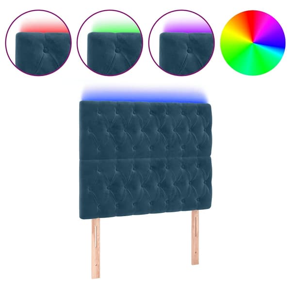 Sänggavel LED mörkblå 100x7x118/128 cm sammet