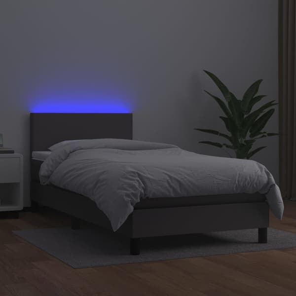 Ramsäng med madrass & LED grå 80x200 cm konstläder