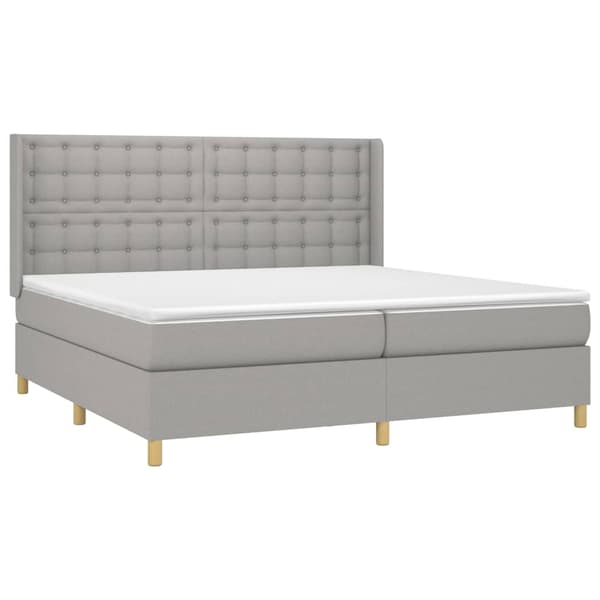 Ramsäng med madrass & LED ljusgrå 200x200 cm tyg
