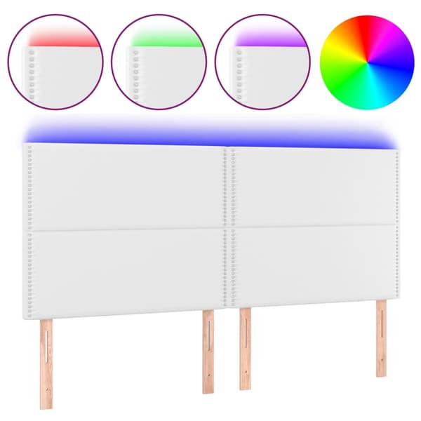 Sänggavel LED vit 200x5x118/128 cm konstläder