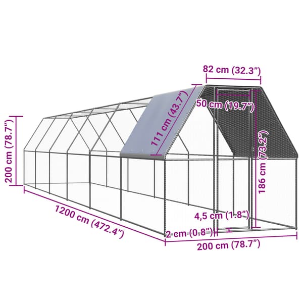 Hönsbur för utomhusbruk 2x12x2 m galvaniserat stål