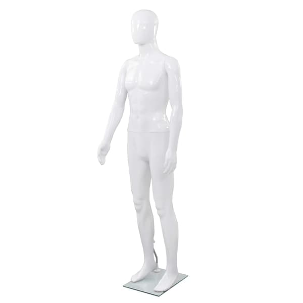 Skyltdocka man helkropps med bas i glas glansig vit 185 cm