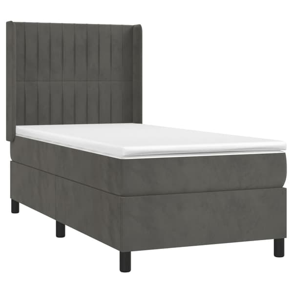 Ramsäng med madrass mörkgrå 90x190 cm sammet