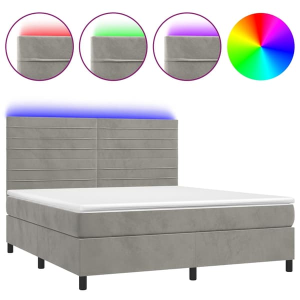 Ramsäng med madrass & LED ljusgrå 180x200 cm sammet