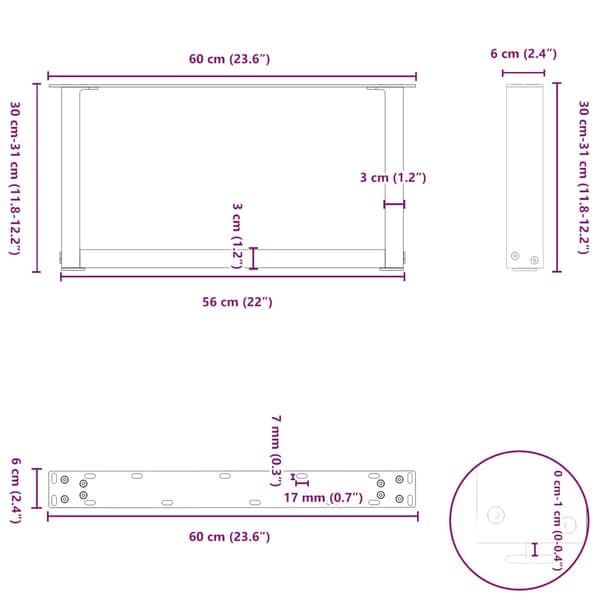 Soffbordsben U-formade 2 st antracit 60x(30-31) cm stål