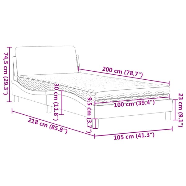 Bed with Mattress "Dover" Blue 100x200 cm Fabric