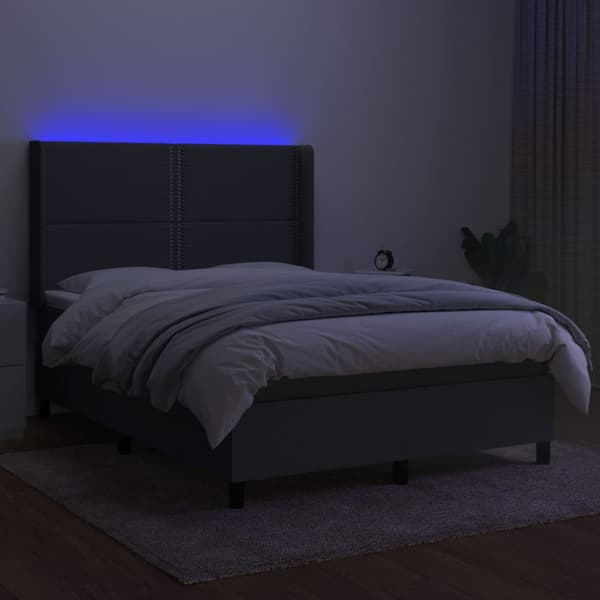Ramsäng med madrass & LED mörkgrå 140x200 cm tyg