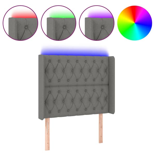 Sänggavel LED mörkgrå 103x16x118/128 cm tyg