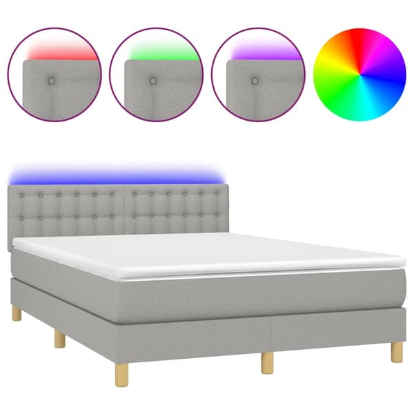 Ramsäng med madrass & LED ljusgrå 140x190 cm tyg
