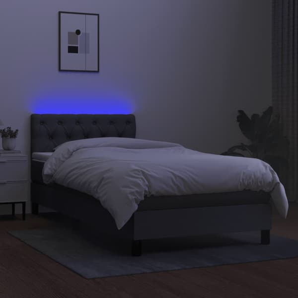 Ramsäng med madrass & LED mörkgrå 80x200 cm tyg