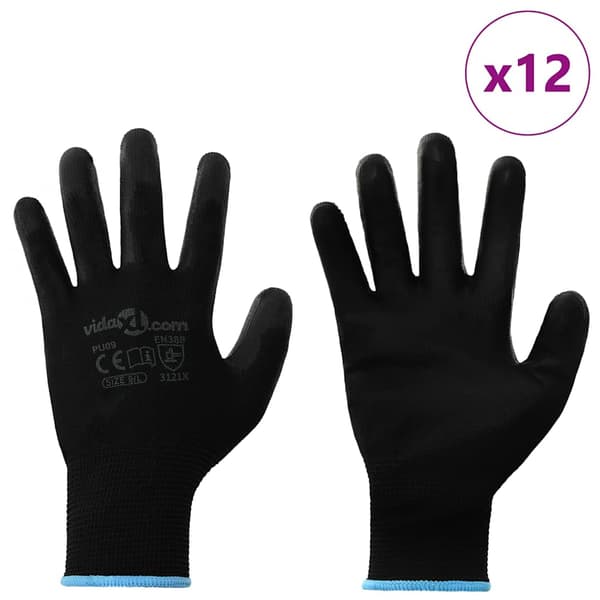 Arbetshandskar 12 pcs Svart 9 / l Polyester