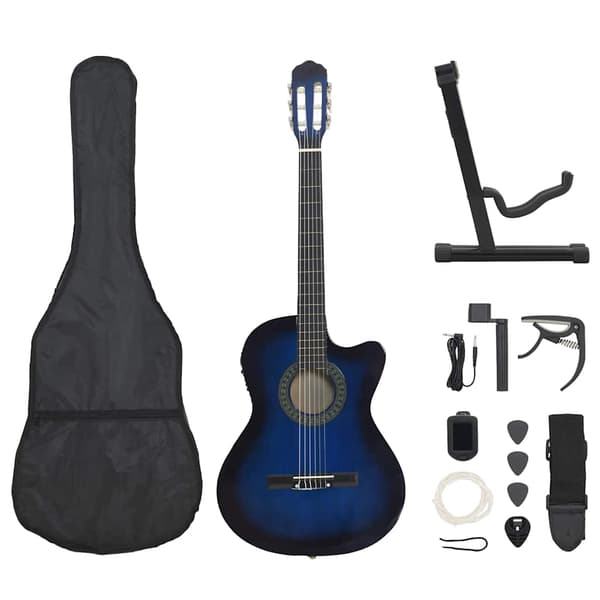 Gitarr western 12 delar med EQ-pedal och 6 strängar blå