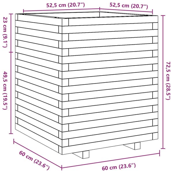 Odlingslåda vaxbrun 60x60x72,5 cm massiv furu