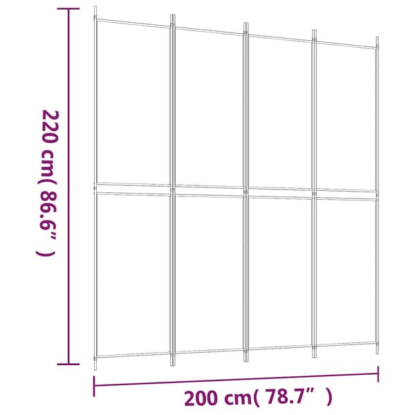 Rumsavdelare 4 paneler svart 200x220 cm tyg