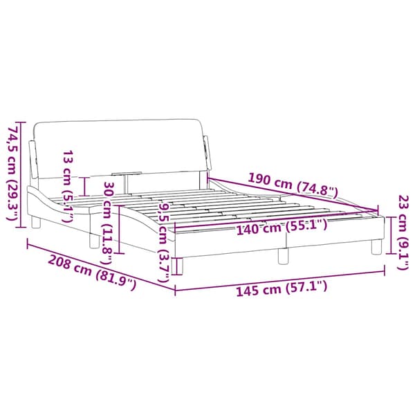 Bed Frame with Headboard "Dover" Blue 140x190 cm Fabric