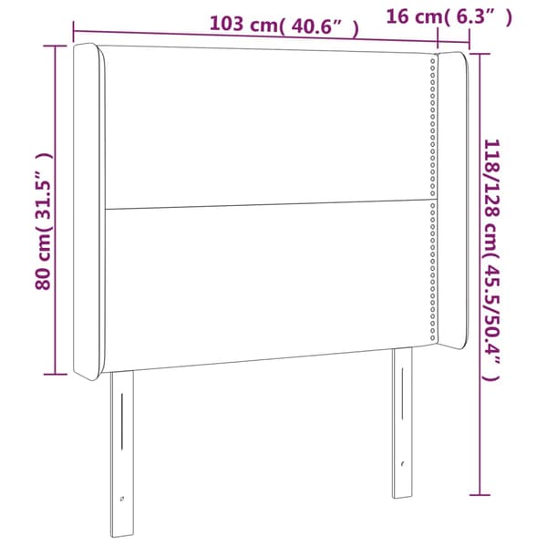 Sänggavel LED ljusgrå 103x16x118/128 cm sammet