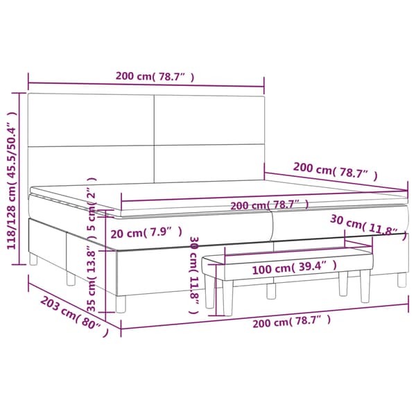 Ramsäng med madrass ljusgrå 200x200 cm sammet