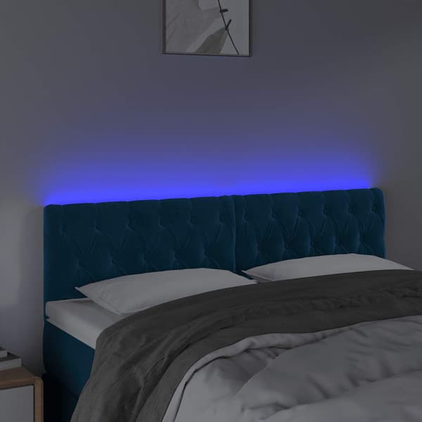 Sänggavel LED mörkblå 144x7x78/88 cm sammet