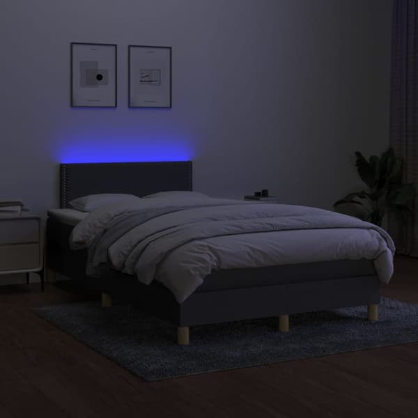 Ramsäng med madrass & LED mörkgrå 120x200 cm tyg
