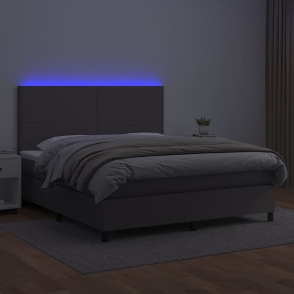 Ramsäng med madrass & LED grå 180x200 cm konstläder