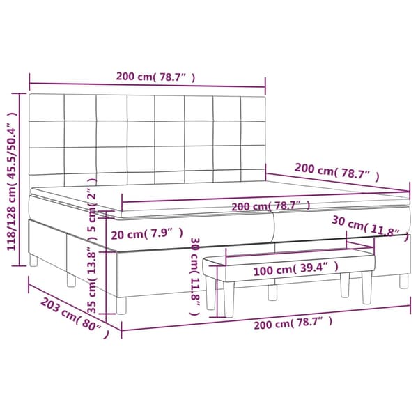 Ramsäng med madrass gräddvit 200x200 cm tyg