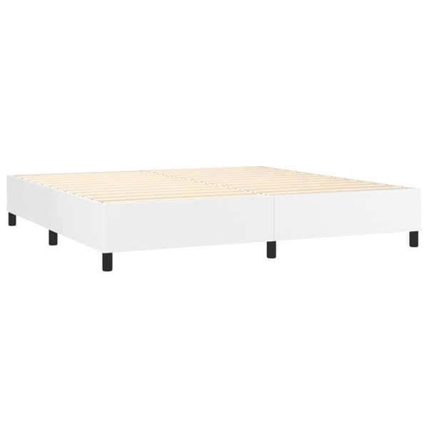 Ramsäng med madrass & LED vit 200x200 cm konstläder