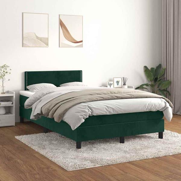 Ramsäng med madrass mörkgrön 120x190 cm sammet