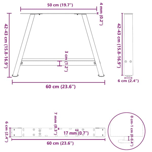 Soffbordsben A-formade 2 st antracit 60x(42-43) cm stål
