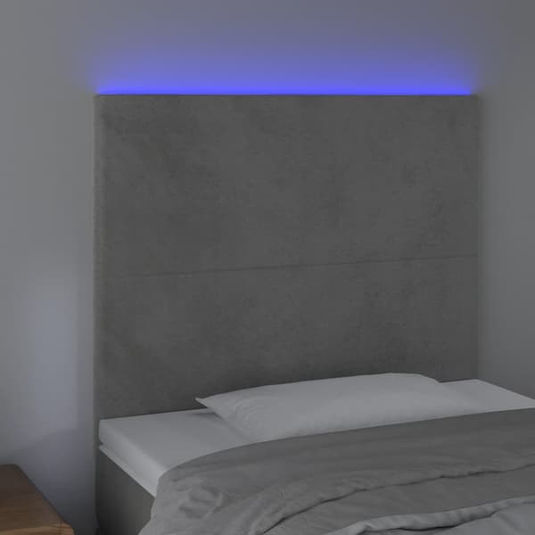 Sänggavel LED ljusgrå 80x5x118/128 cm sammet