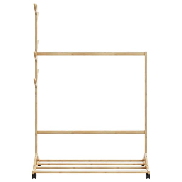 Klädställ med krokar och hjul 100x35x157 cm bambu