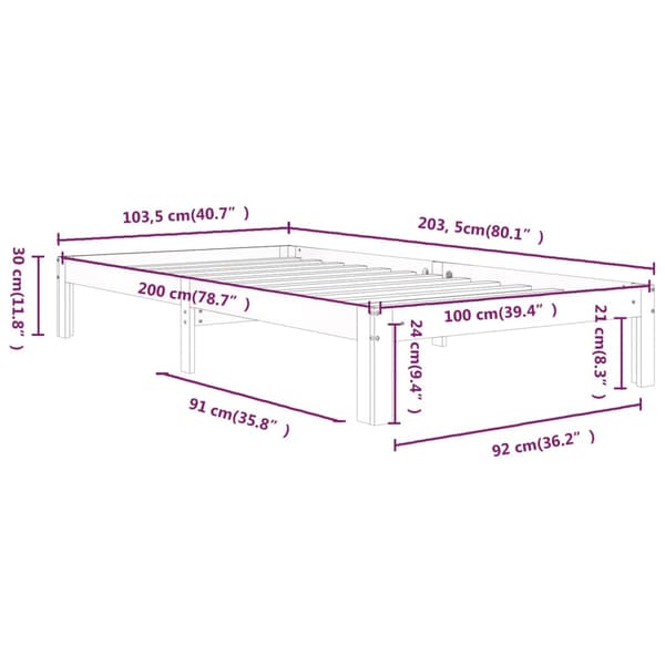 Sängram vit massiv furu 100x200 cm