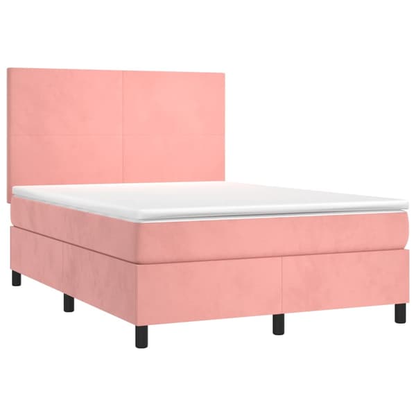 Ramsäng med madrass rosa & LED 140x190 cm sammet
