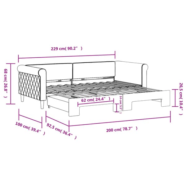 Dagbädd utdragbar mörkgrå 90x200 cm sammet