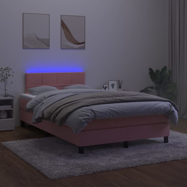 Ramsäng med madrass & LED rosa 120x200 cm sammet