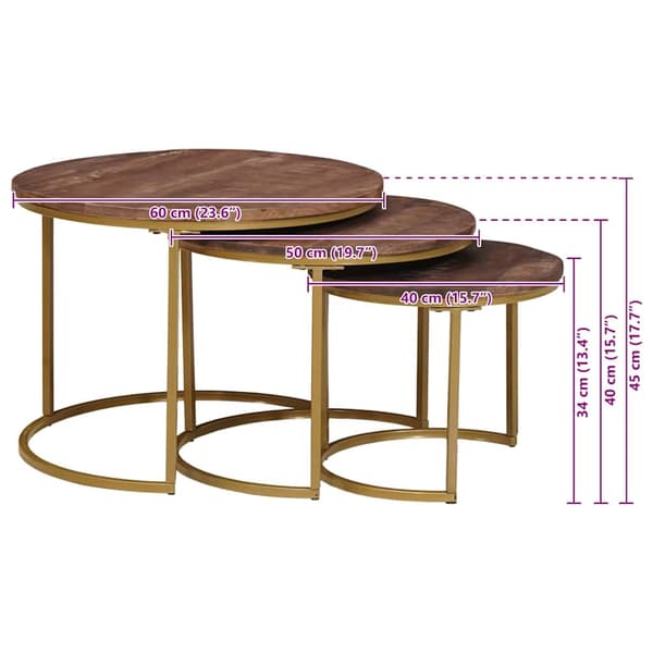 Nesting Kaffe Bord 3 pcs Mörkbrun Massivt Mangoträ och stål