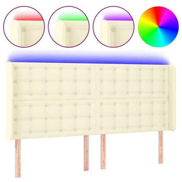 Sänggavel LED gräddvit 203x16x118/128 cm konstläder