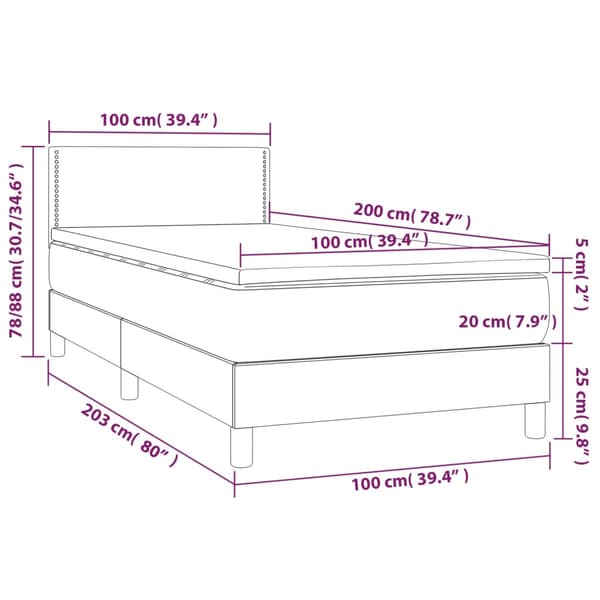 Ramsäng med madrass & LED mörkgrå 100x200 cm tyg