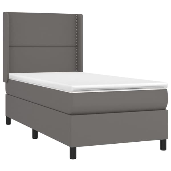 Ramsäng med madrass & LED grå 100x200 cm konstläder