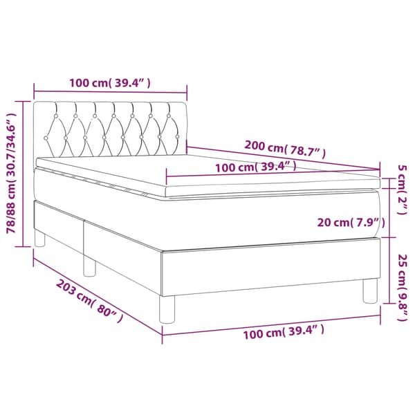 Ramsäng med madrass mörkgrå 100x200 cm tyg
