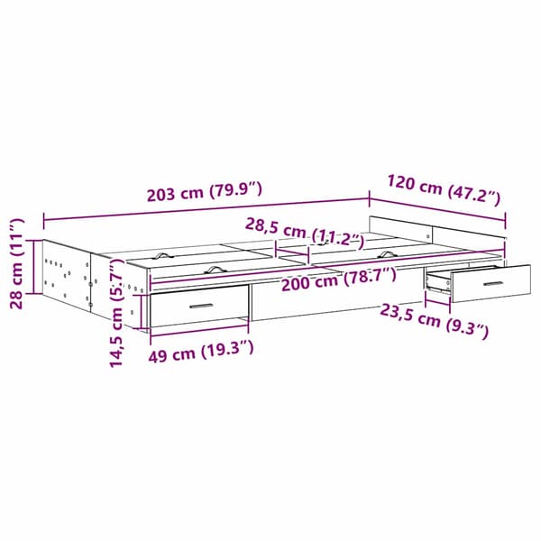 Förvaringssängram med låda Vit 120 x 200 cm Konstruerat trä