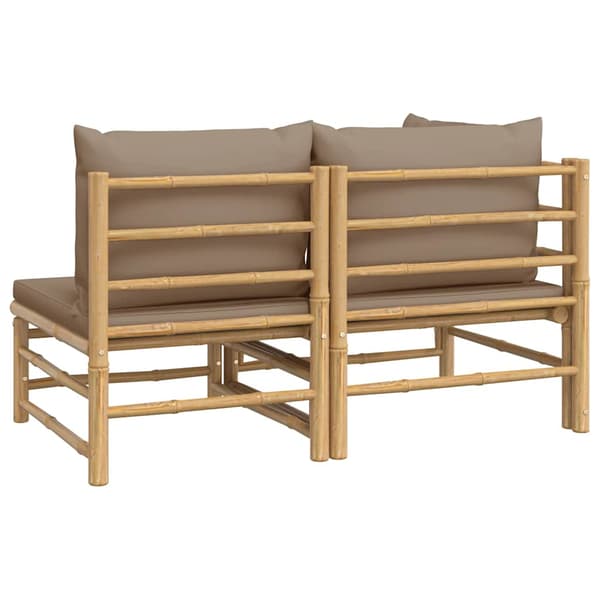 Loungegrupp för trädgården 2 delar taupe dynor bambu